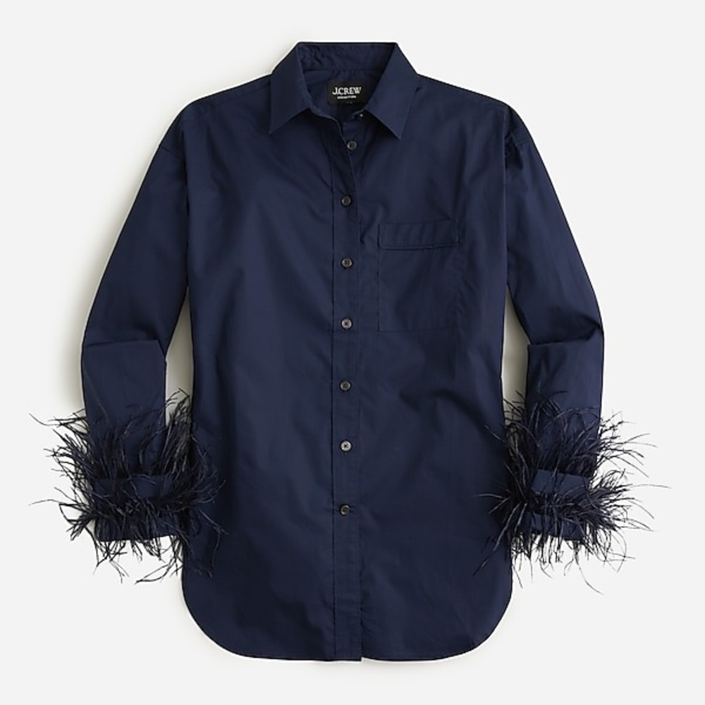 Ltd Edition - Sold Out Cotton Poplin Shirt with Feather Trim J.Crew Collection - Picture 2 of 10